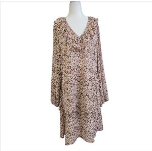 MSCH chiffon ruffle long sleeves floral dress